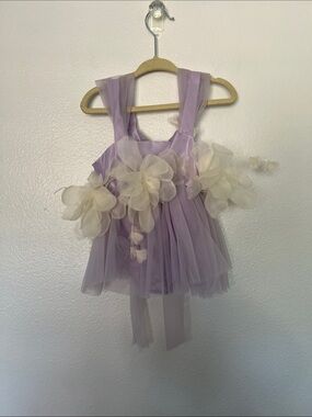 EUC Lavender white Floral Tulle Kids Onesie Dress sz 6-12 months